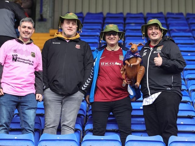 Northampton Town supporters prior to the final game of the season at Tranmere Rovers.