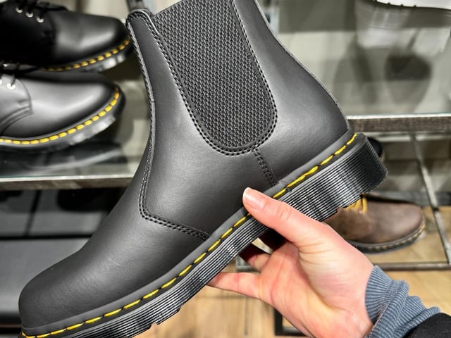 One of the Dr. Martens' new sustainable classic boots made from reclaimed leather manufactured at Peterborough-based Gen Phoenix