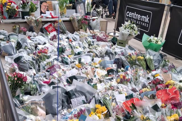 Hundreds of floral tributes have been left at centre:mk following the murder of Gary Stanley on February 28
