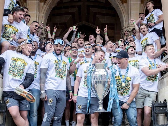 Saints players, coaches and staff celebrated with fans in Northampton town centre on Sunday (June 9) after winning the Gallagher Premiership title at Twickenham on Saturday (June 8).