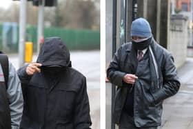 Nirav Sheth and Leonard Western tried to disguise their appearances as they walked into Northampton Crown Court this morning