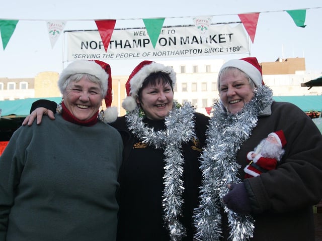 Market Traders Beryl Swann, Jan Stavrou and Jane Lemon dressed up for the Vera Wykes memorial day at Northampton market.