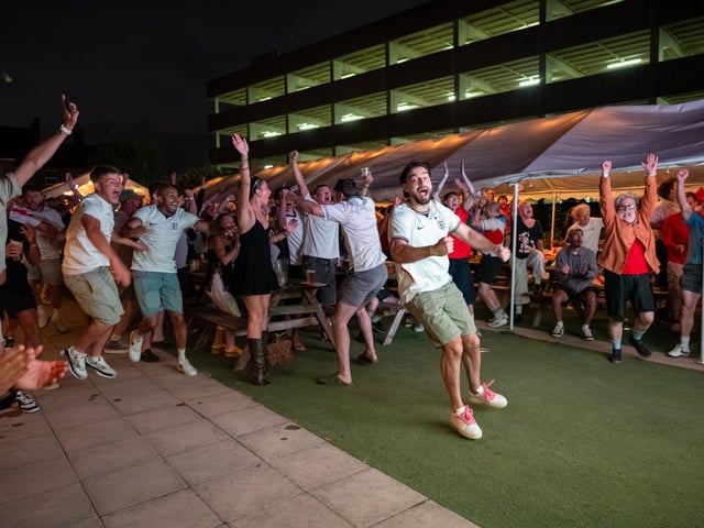 Football fans watching England vs Norway in the garden of The Black Prince in Northampton on Saturdy, July 11, 2026. Photo by David Jackson.