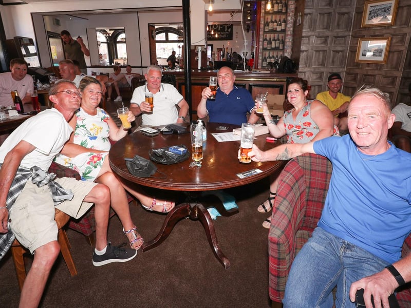 Fans in The Jolly Sailor pub in Southsea.
(220421-7042)