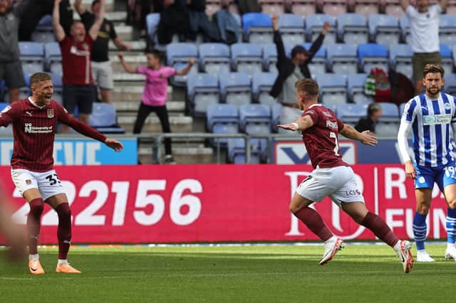 Sam Hoskins celebrates firing the Cobblers into the lead at Wigan in August, but the home side hit back to win 2-1 (Picture: Pete Norton/Getty Images)
