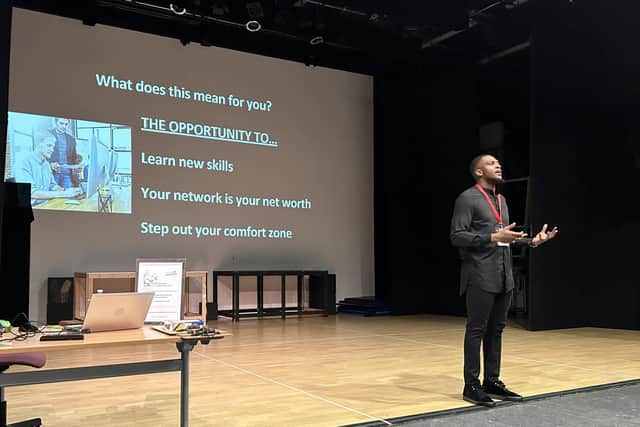 Simba shared the story of how he made it in the world of business, and invited students to the stage to test their sales skills.