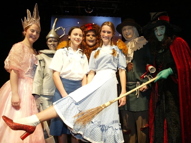 Pupils from Northampton High School putting on a production of the Wizard Of Oz. Pictured: Victoria Sye, 17, as the good witch, Hannah Burt, 17, as the tin man, Lisa Dunkley, 13, as Dorothy, Hannah Wilkins, 17, as the lion,  Alice Commins, 14, as Dorothy (understudy) Ruth Chute-Manning, 17, as the scarecrow and Kat Furner, 15, as the wicked witch.