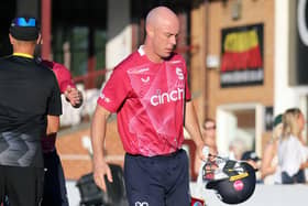 Chris Lynn was forced to leave the field less than seven overs into the Steelbacks innings on Wednesday (Picture: Peter Short)