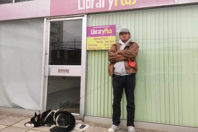 Dave Dillow, with his dog Bella, standing outside the former library in St James Road he wants to rent from West Northants Council.