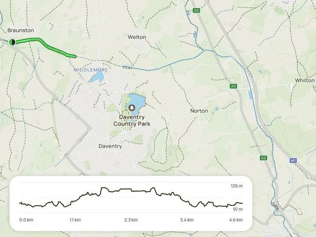 Enjoy this 4.5-km out-and-back trail near Daventry, Northamptonshire – an easy route with 43m of elevation gain, typically taking around 56 minutes to complete. Ideal for running, walking and bike touring, it’s usually quiet, with the best times to visit between January and April. This pleasant walk follows a good footpath, with several picnic spots along the way. Be sure to bring snacks and provisions to take advantage of these relaxing stops. Parking may be restricted to pub customers, but public transport options are available near the trailhead.
