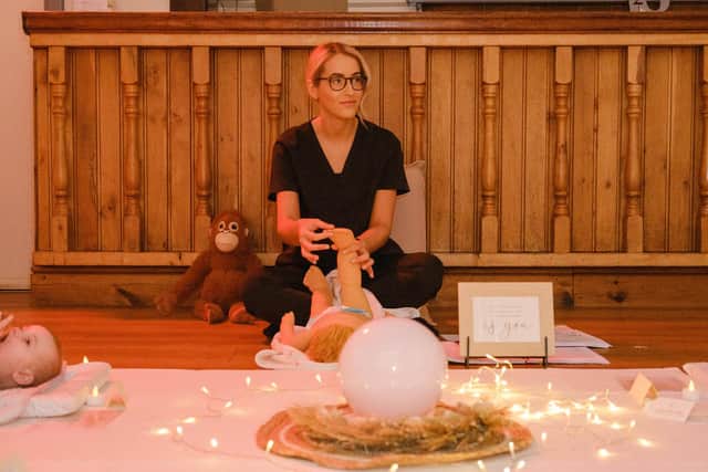 Milking It Baby Massage was launched by Reem Ryanne in January 2023, after she underwent globally-renowned training accredited by the International Association of Infant Massage. Photo: Vix Pix Photography.