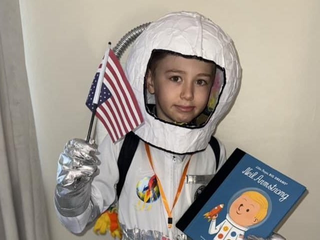 Joseph, aged nine, as Neil Armstrong.