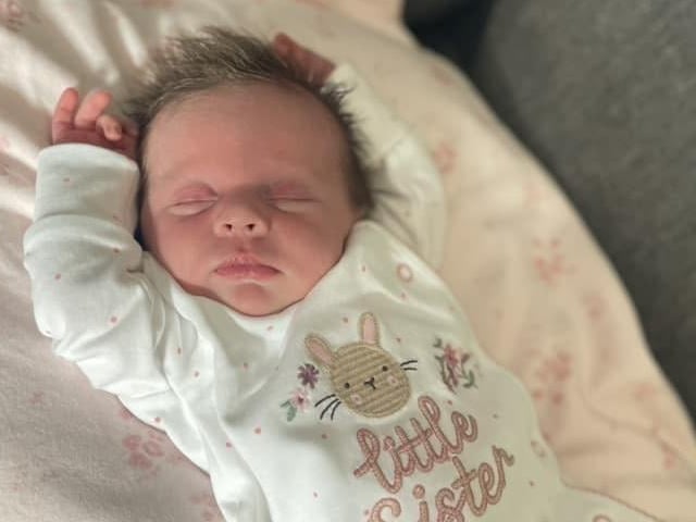 Elsie Jean born at Northampton General Hospital on April 4 at 2.27am, weighing seven lbs, 8.5ozs.