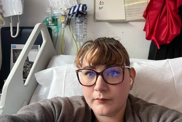 Robyn Herbert, pictured this week in her bed at the Horton General Hospital