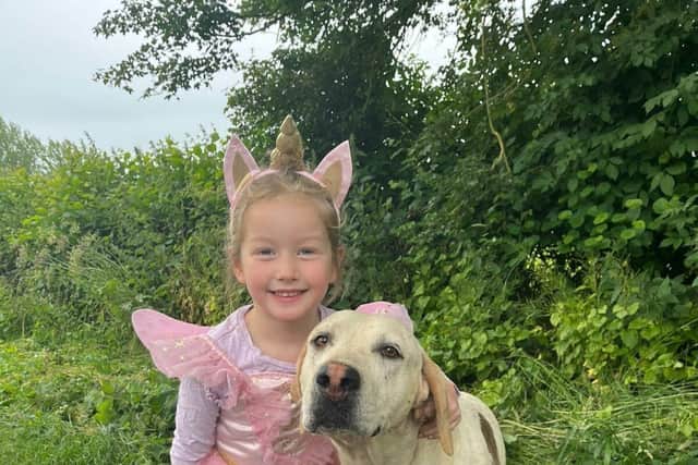 Grace Willis Thrift with Safeguard, a hound from the Grafton Hunt