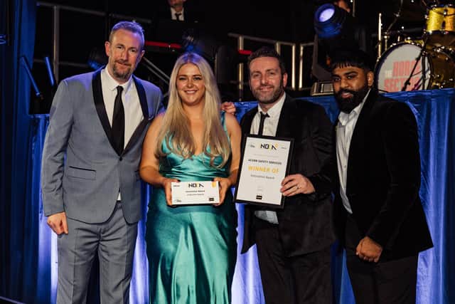 Alex Horne, Zeynep Guzelkasap and Adam Midson of Acorn Safety Services and Rahul Chauhan from category sponsors, Mannol.