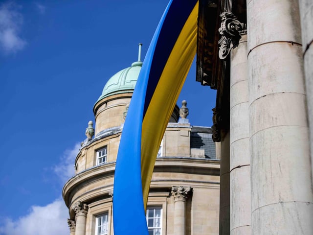 Hundreds attended to commemorate one year since the invasion of Ukraine on February 24, 2022.