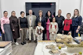 Members of the Albanian Cultural Association with mayor of Northampton Jane Birch and John Griff