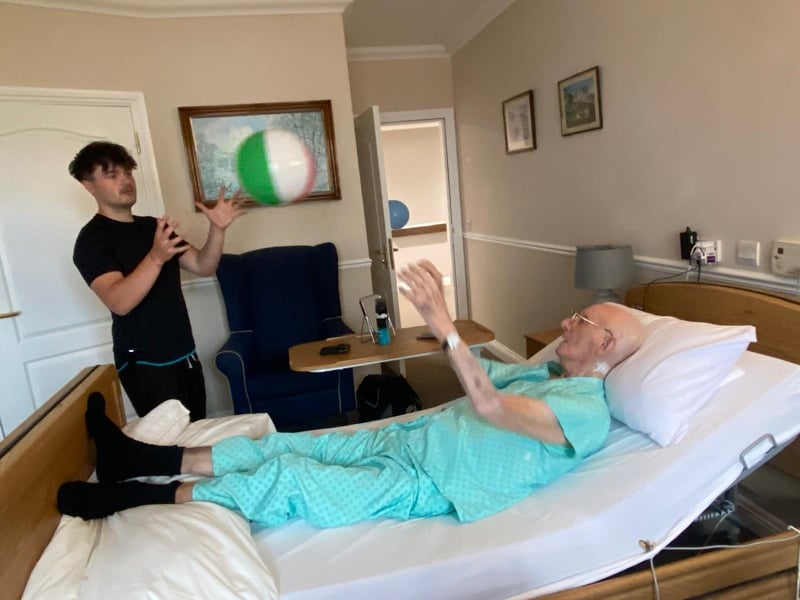 Peter started off his birthday with his morning exercises with James