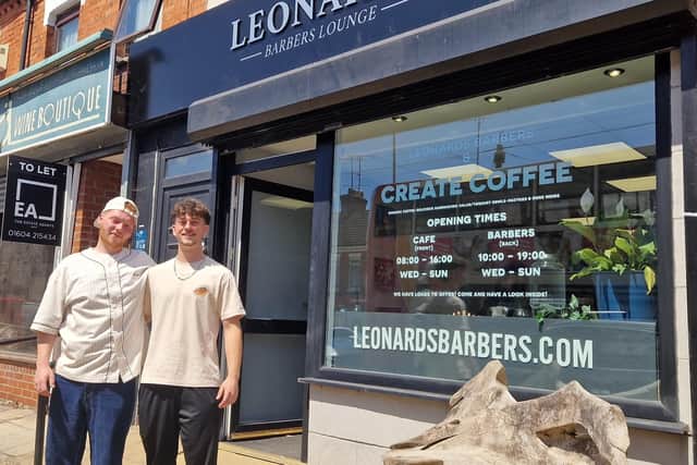 Cameron Creed (left) is running the new cafe inside Leonard's barbers. Leo Reed (right) is celebrating a year in business at his barbershop in St Leonard's Road, Far Cotton.