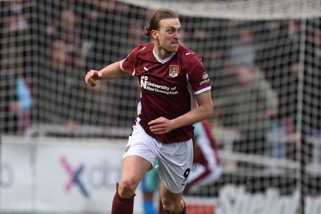 Tom Eaves runs away to celebrate after scoring the Cobblers' goal in their 2-1 defeat to Leyton Orient at Sixfields (Picture: Pete Norton)