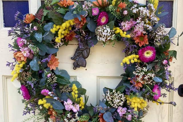 A wreath made by Spindleberry Flowers