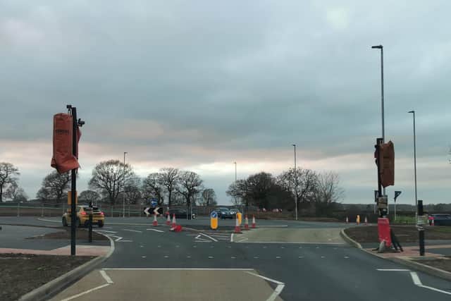 Temporary traffic lights in Berrywood Road have been removed and the new roundabout has opened at its junction with Sandy Lane