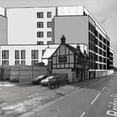 An artist's impression of what the flats could look like next to the Malt Shovel pub