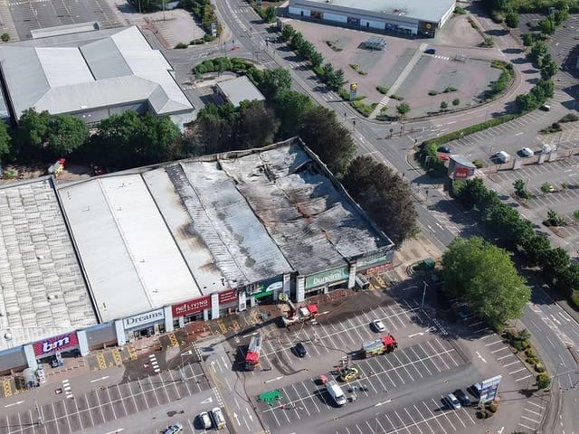 The extensive damage to Dunelm, Pets at Home and neighbouring businesses following the devastating fire on Saturday May 31.