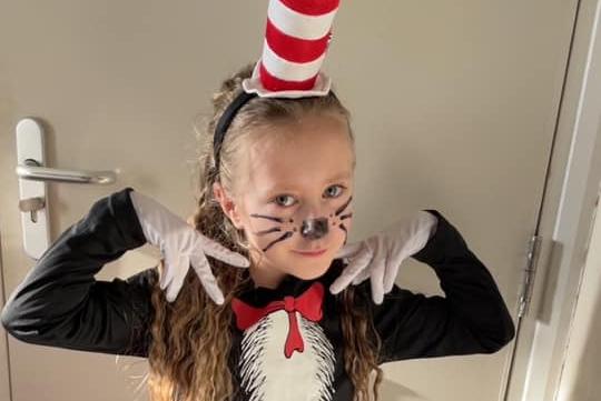 Savannah, aged six, as Cat in the Hat.