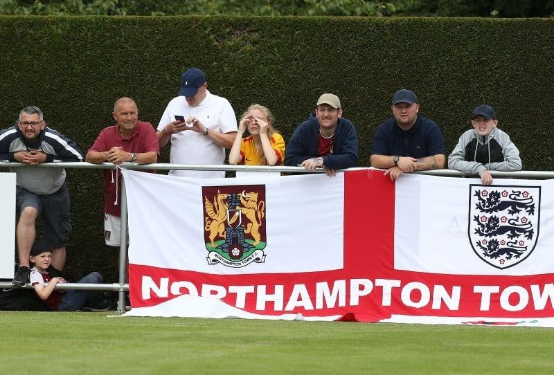 Northampton Town fans look on during the Pre-Season Friendly match between Sileby Rangers and Northampton Town at Fernie Fields on July 10, 2021.