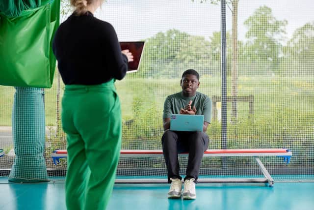 Student in UON's Sport Dome at Waterside campus.