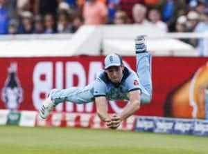 Chris Woakes of England catches Rishabh Pant of India off the bowling of Liam Plunkett during the Cricket World Cup match between England and India at Edgbaston, Birmingham - 30/06/2019©Matthew Impey / Wired Photos
