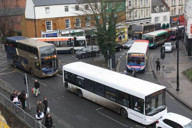 Buses surrounding the bus station