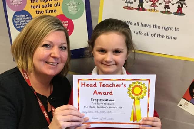 Headteacher of Abington Vale Primary School with Catia Forskitt