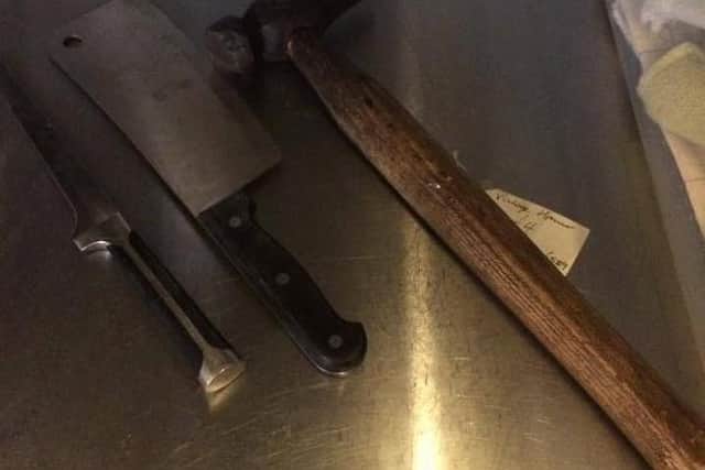 At Most Marvellous, on Ketteting Road, a thief used a hammer, a cleaver and a knife, taken from around the shop, to break into the safe. He left them behind.