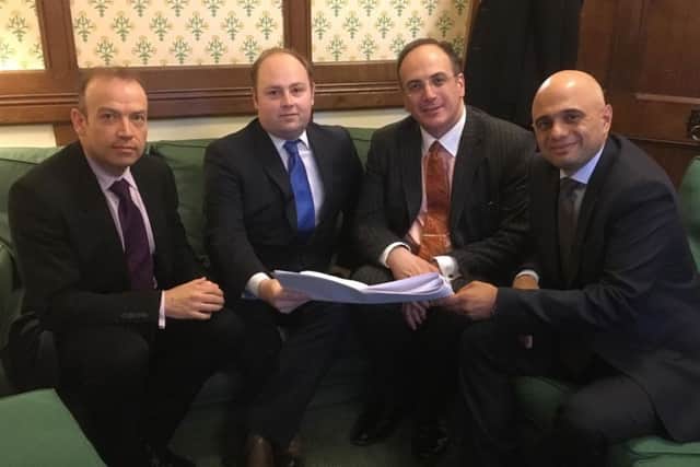 From left, Chris Heaton-Harris, David Mackintosh and Michael Ellis, agree the 7.93m funding package for a long-awaited bypass in the north of Northampton.