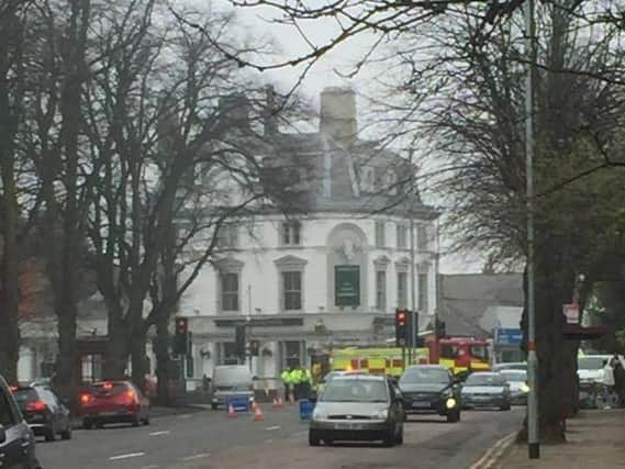 The road has been partially blocked near the White Elephant pub in Northampton