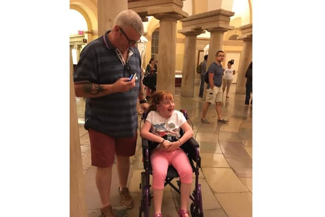 Hermione with her dad Robin on their trip to Washington DC.