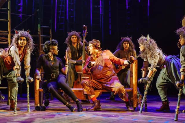 Deborah Oyaelade as Bagheera and Dyrig Morris as Baloo and company. Picture by Manuel Harlan