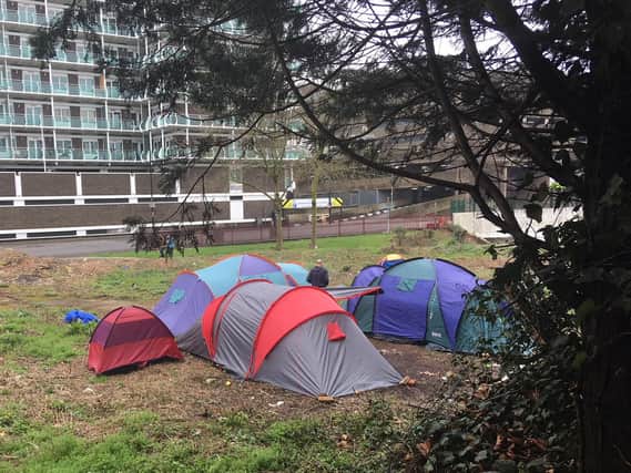 The family-size tents have taken up residence on the empty Greyfriars site off Lady's Lane.