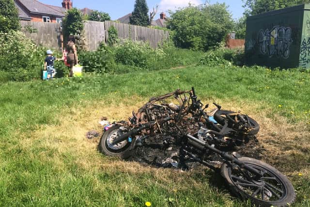 Two motorbikes were set on fire in a park off of Nursery Lane last night.