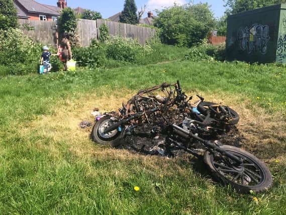 Two motorbikes were set on fire in a park off of Nursery Lane last night.