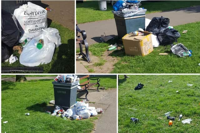 Photo courtesy of Paula Cullinan. These bins were left overflowing on the Racecourse following the Bank Holiday weekend.