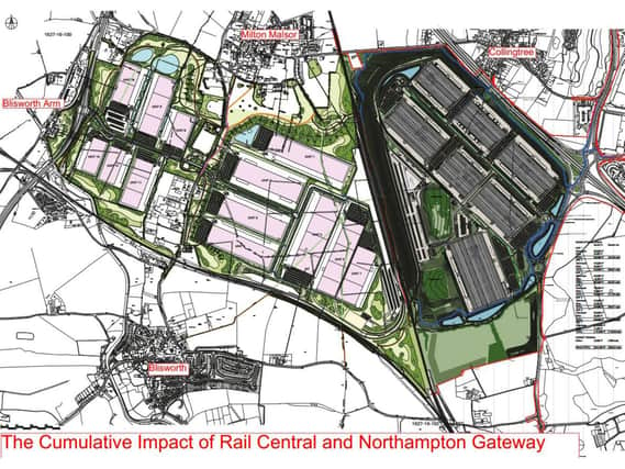 If both the Rail Central and Northampton Gateway projects are given the go-ahead much of the countryside between Milton Malsor, Blisworth, Collingtree and Roade would be occupied by the rail depots