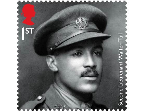 Second Lieutenant Walter Tull will appear on a set of commemorative stamps marking 100 years since the end of the Great War.