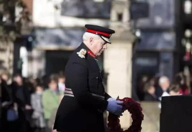 The Lord Lieutenant lays a wreath during Remembrance Sunday 2016
