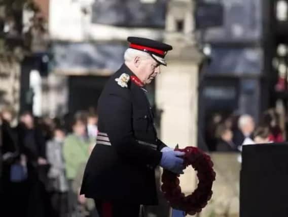 The Lord Lieutenant lays a wreath during Remembrance Sunday 2016