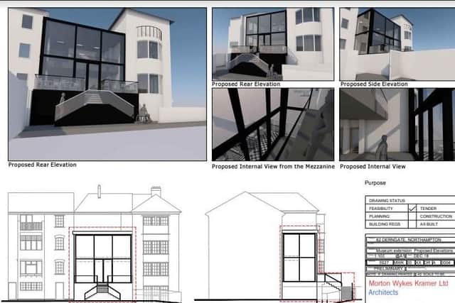 Architect drawings show the proposed atrium extension.