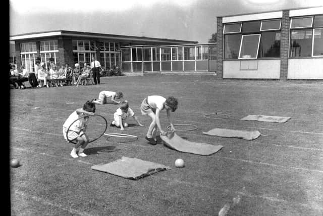 Sports day obstacle race at the Open Air Recovery School, Northampton, on July 2, 1964